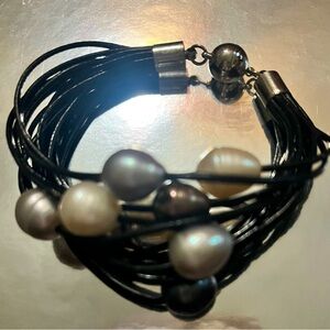 Genuine Cultured Pearl Bracelet with silver magnetic clasp.